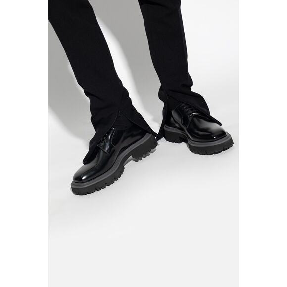 NIB FERRAGAMO FLICKER BLACK LEATHER LOGO PLATFORM LUG SOLE OXFORDS 8.5 M - Picture 4 of 16